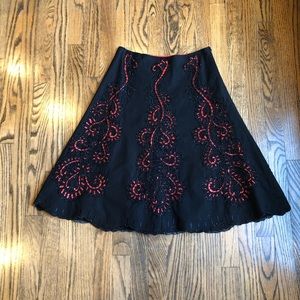 Beaded Basil & Maude A-line skirt w/ Red lining